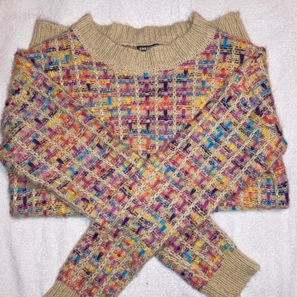 SHEIN Unisex Colorful Knit Crew Neck Sweater Size Large EU 40/42